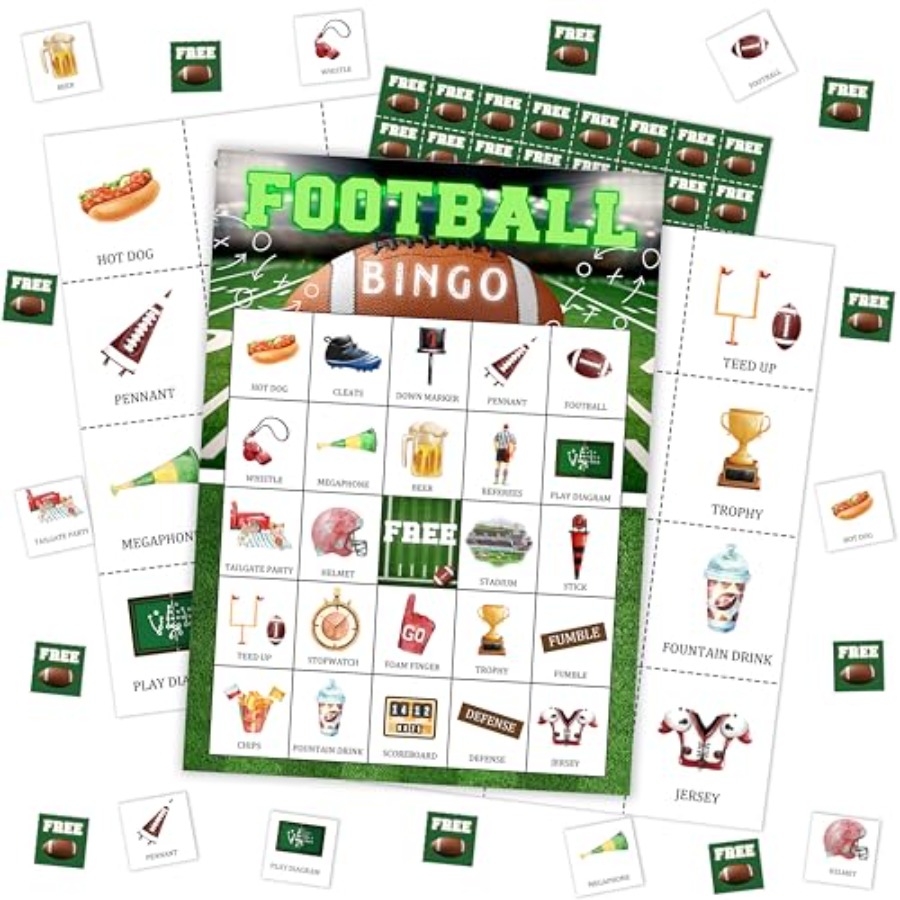 Party Games For Large Groups - بطاقة لعبة بينجو لحفلات كرة القدم،